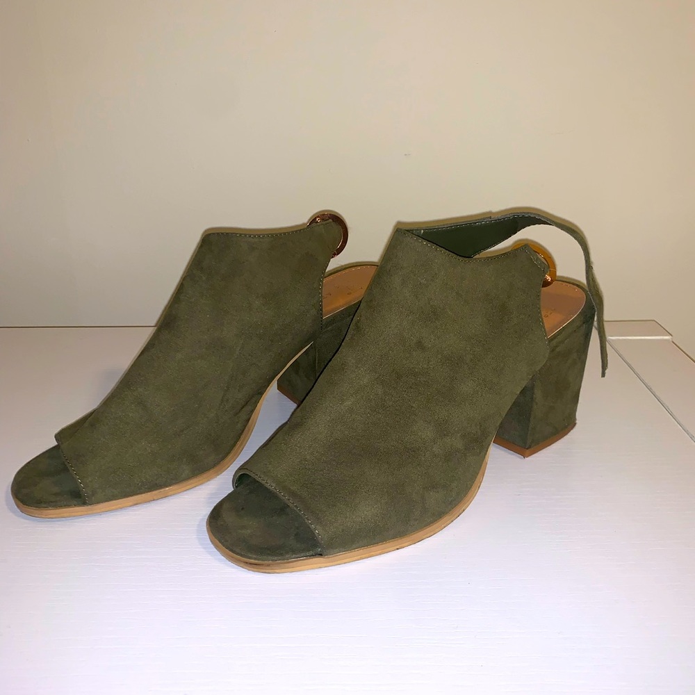 Green Suede Peep-Toe Booties